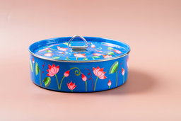 Blue enamel pichhwai-style masala dabba