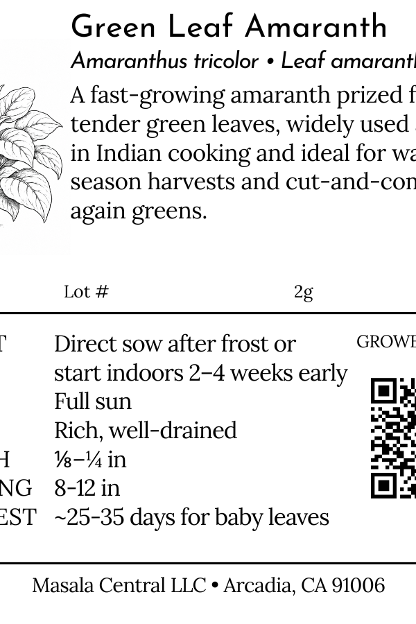 Label for green leaf amaranth